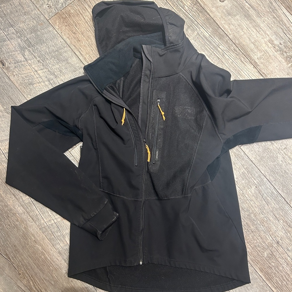 Black Hooded Jacket with Yellow Accents